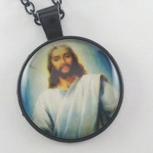 Illuminated Jesus Black Toned Necklace